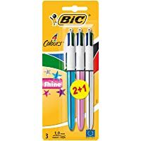BIC 4 colores Shine Bolígrafo Retráctil punta media (1-0 mm) – colores Metálicos Surtidos- Blíster de 2+1